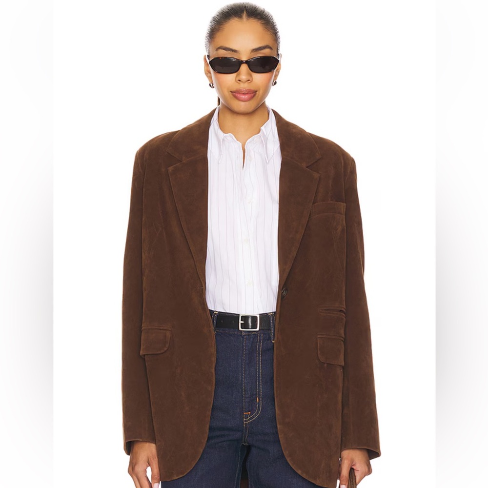 Free People We The Free Paper Cut Faux Suede Blazer Sz L Oversized Boxy - Picture 5 of 15